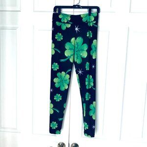 St Patricks Holiday  Shamrock Leggings Bottoms Sz L Green and Black